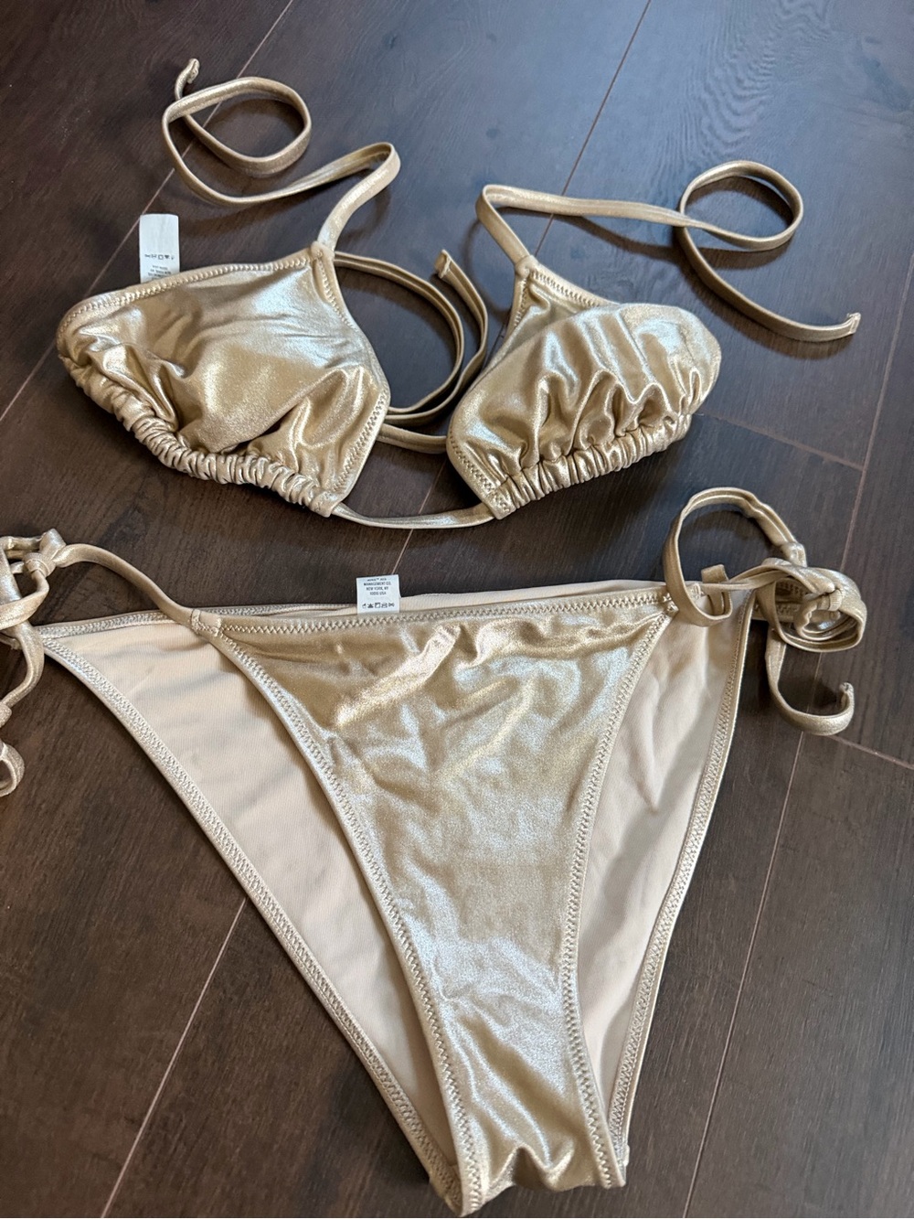 aerie Metallic Gold Tie-Side Bikini Set